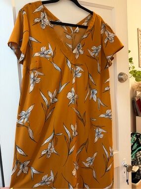 Merona Mustard Floral V-Neck Dress